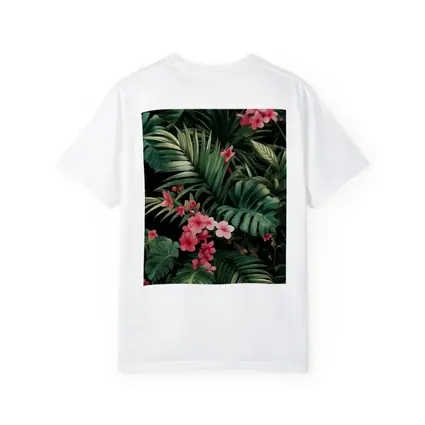 Tropical Leaves Pink Flowers Dark Background