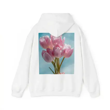 Pink Tulips Bouquet Against Blue Sky