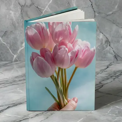 Pink Tulips Bouquet Against Blue Sky