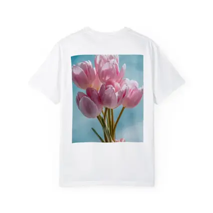 Pink Tulips Bouquet Against Blue Sky
