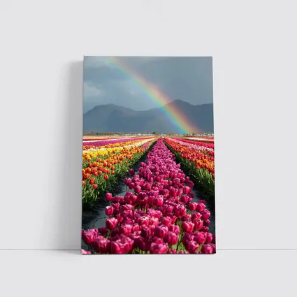 Tulip Field Rainbow Mountains Colorful Landscape