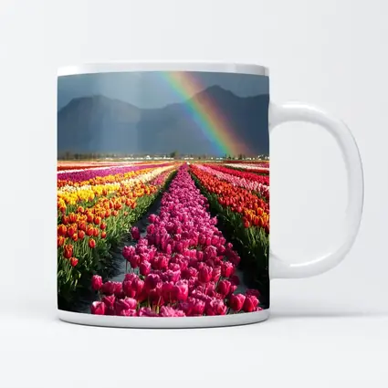 Tulip Field Rainbow Mountains Colorful Landscape