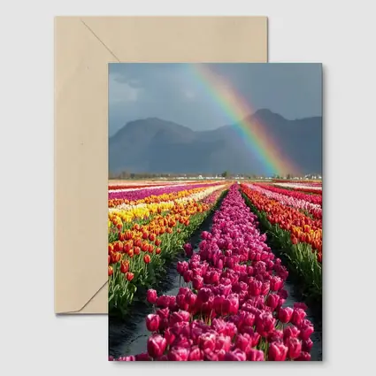 Tulip Field Rainbow Mountains Colorful Landscape