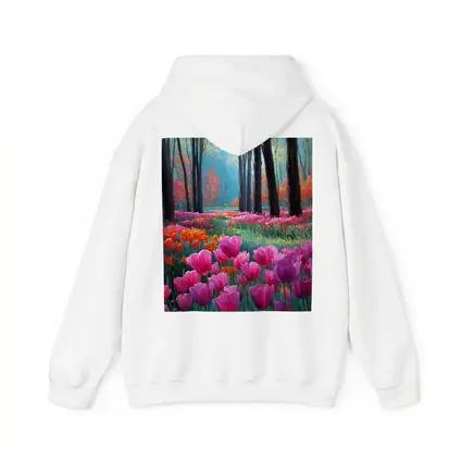 Pink Tulips Forest Path Oil Painting
