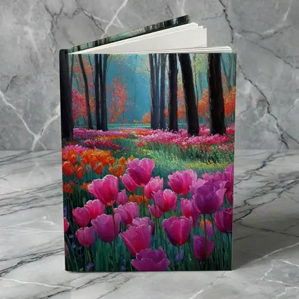 Pink Tulips Forest Path Oil Painting