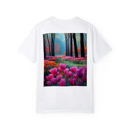 Pink Tulips Forest Path Oil Painting