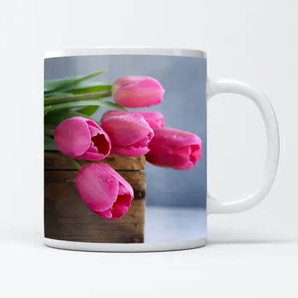 Pink Tulips in Rustic Wooden Box