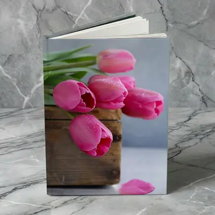 Pink Tulips in Rustic Wooden Box