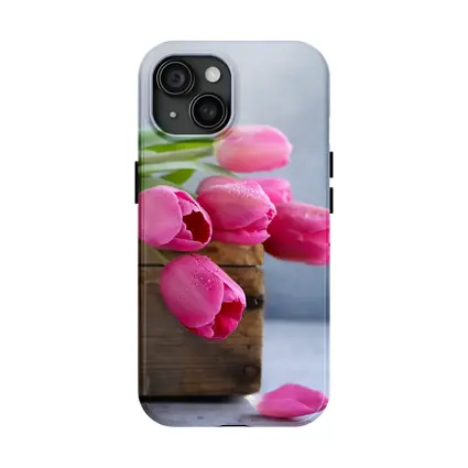 Pink Tulips in Rustic Wooden Box