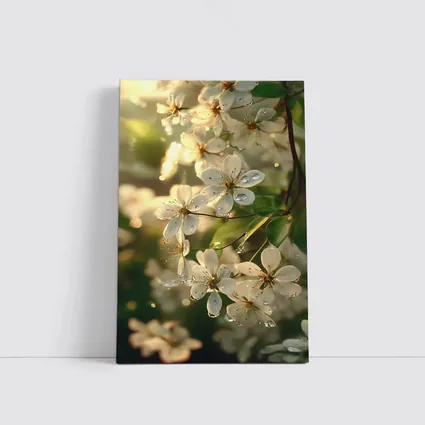 White Cherry Blossoms With Morning Dew Drops