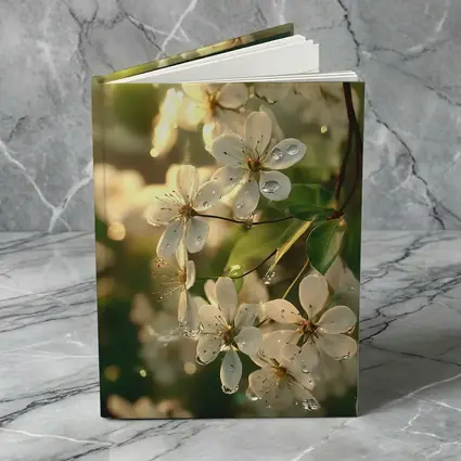 White Cherry Blossoms With Morning Dew Drops