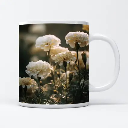 White Carnations Blooming in Soft Garden Light