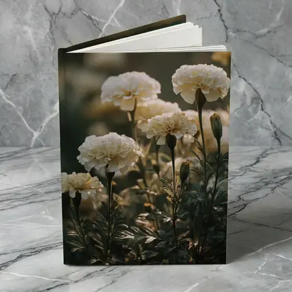 White Carnations Blooming in Soft Garden Light