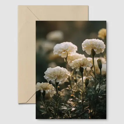White Carnations Blooming in Soft Garden Light