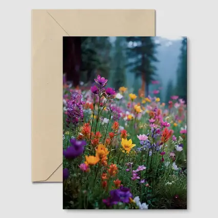 Colorful Wildflowers Meadow Forest Mountain Background