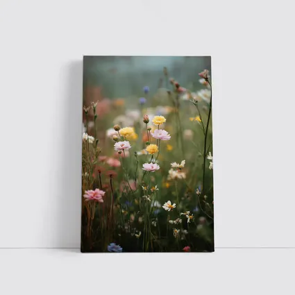 Soft Wildflowers Blooming in Misty Meadow