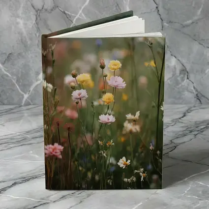 Soft Wildflowers Blooming in Misty Meadow