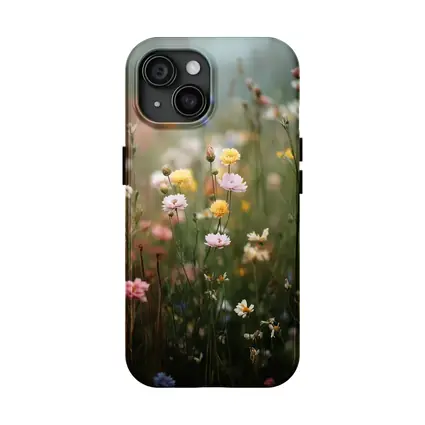 Soft Wildflowers Blooming in Misty Meadow