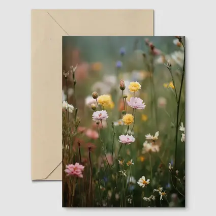 Soft Wildflowers Blooming in Misty Meadow