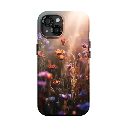 Wild Meadow Flowers Glowing Sunlit Field