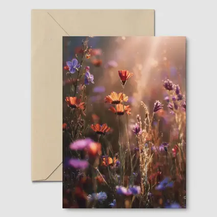 Wild Meadow Flowers Glowing Sunlit Field
