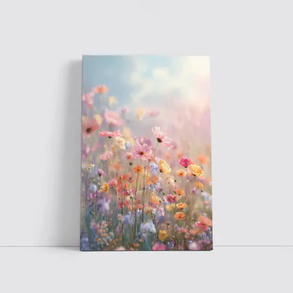 Pastel Wildflowers Field Soft Sky Background