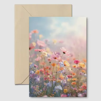 Pastel Wildflowers Field Soft Sky Background