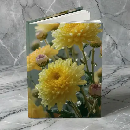 Yellow Chrysanthemums With Water Drops Gray Background