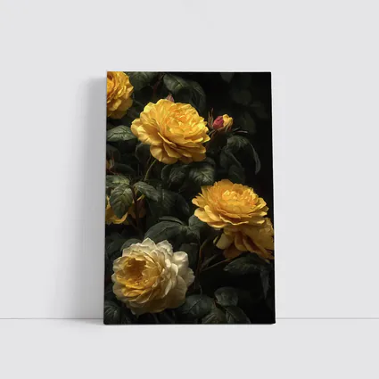 Yellow Roses Dark Botanical Garden Oil Painting