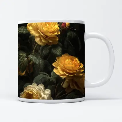 Yellow Roses Dark Botanical Garden Oil Painting