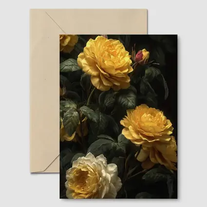 Yellow Roses Dark Botanical Garden Oil Painting