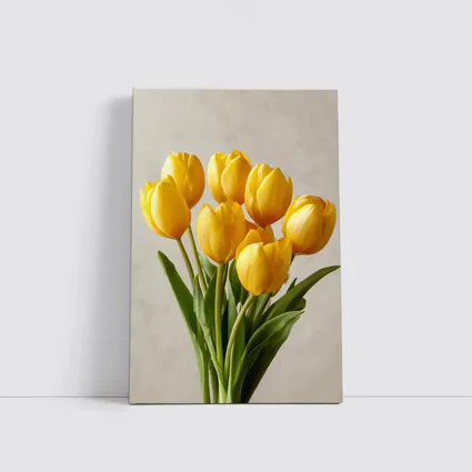 Yellow Tulips Bouquet On Beige Background