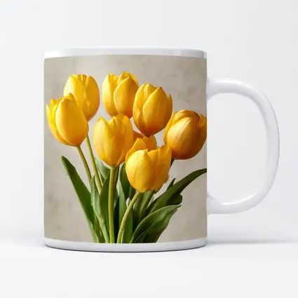 Yellow Tulips Bouquet On Beige Background