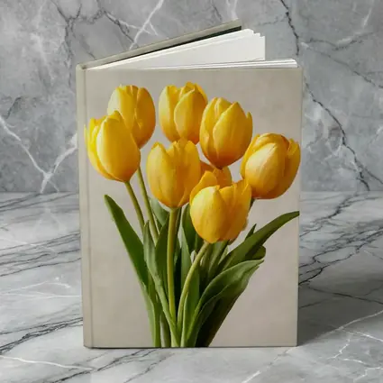 Yellow Tulips Bouquet On Beige Background