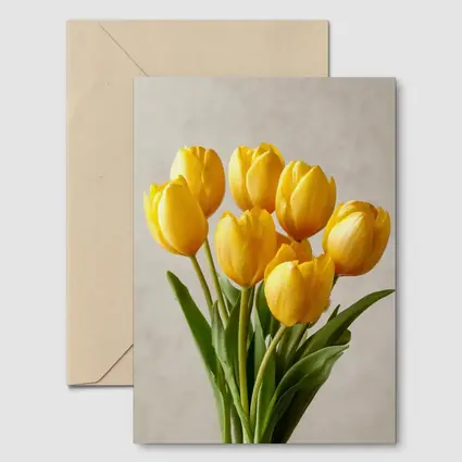 Yellow Tulips Bouquet On Beige Background