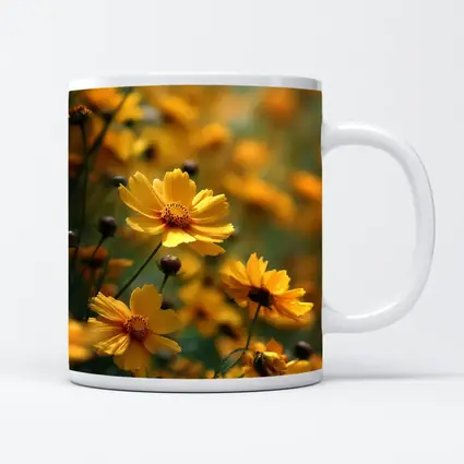 Yellow Coreopsis Flowers Green Blurred Garden Background