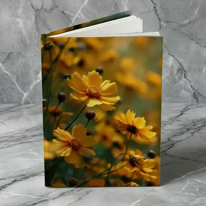 Yellow Coreopsis Flowers Green Blurred Garden Background