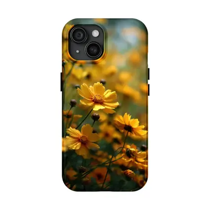Yellow Coreopsis Flowers Green Blurred Garden Background
