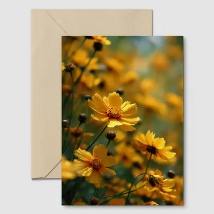 Yellow Coreopsis Flowers Green Blurred Garden Background