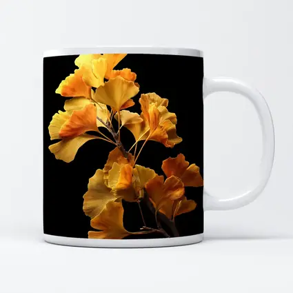 Golden Ginkgo Branch on Black Background