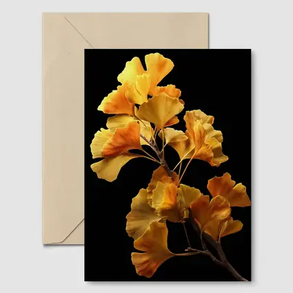 Golden Ginkgo Branch on Black Background