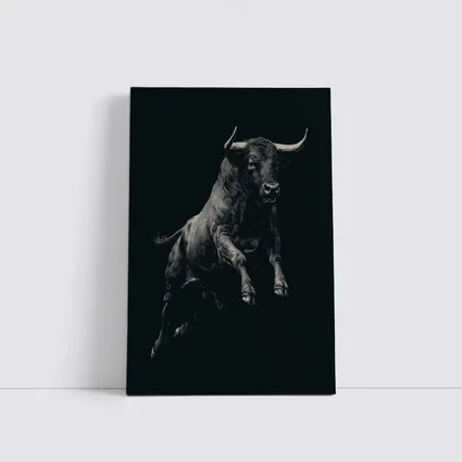 Charging Bull Black Background Scratchboard Art