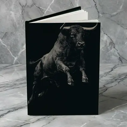 Charging Bull Black Background Scratchboard Art