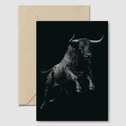 Charging Bull Black Background Scratchboard Art
