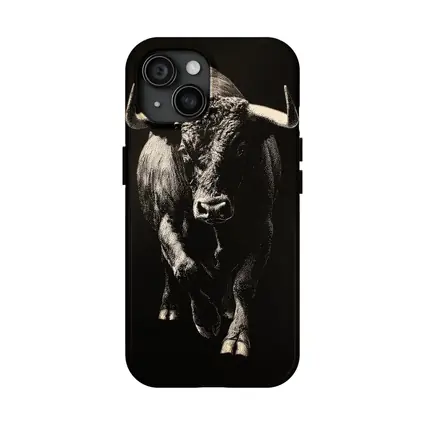 Bull Charging Forward Black Background Scratchboard Art