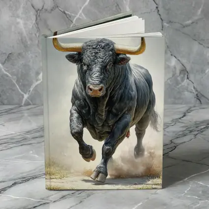 Black Bull Charging Dust Oil Painting Art