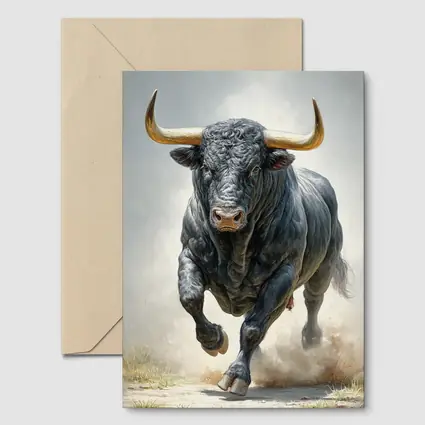 Black Bull Charging Dust Oil Painting Art