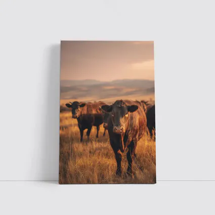 Angus Cattle Grazing Golden Dry Grassland