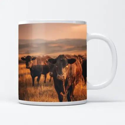 Angus Cattle Grazing Golden Dry Grassland