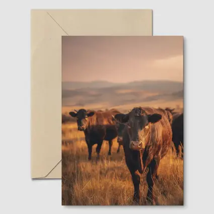 Angus Cattle Grazing Golden Dry Grassland